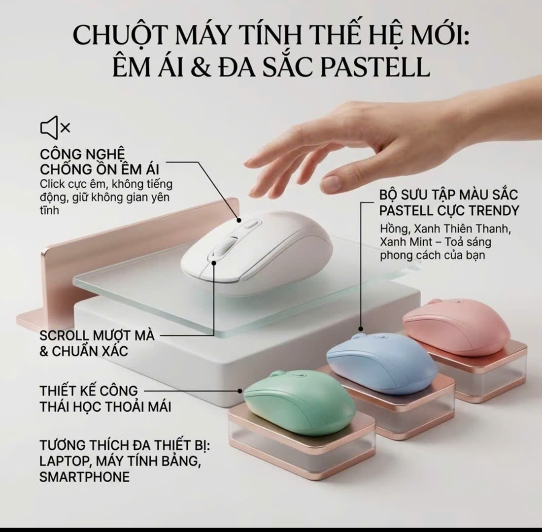 Chuột máy tính thế hệ mới: êm ái và đa sắc pastel
